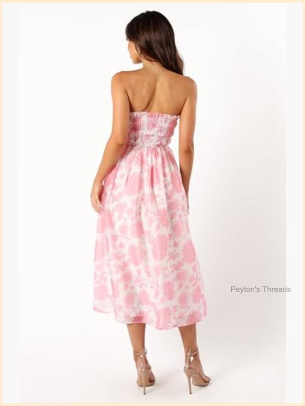 Strapless Midi Dress with Floral Pattern - Picture 4 of 5